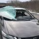 Ice from box truck causes major windshield damage to other vehicle