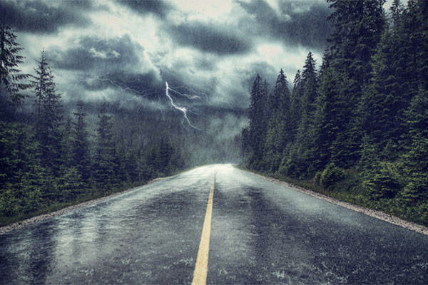 Lightning hits road